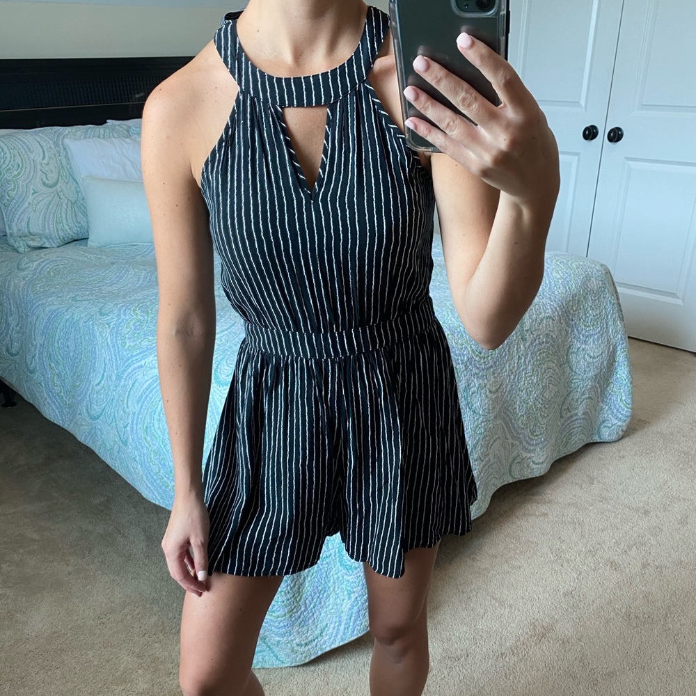 Black and white striped romper